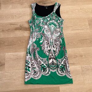 INC International Concepts Green Paisley Print Sheath Dress - Size M